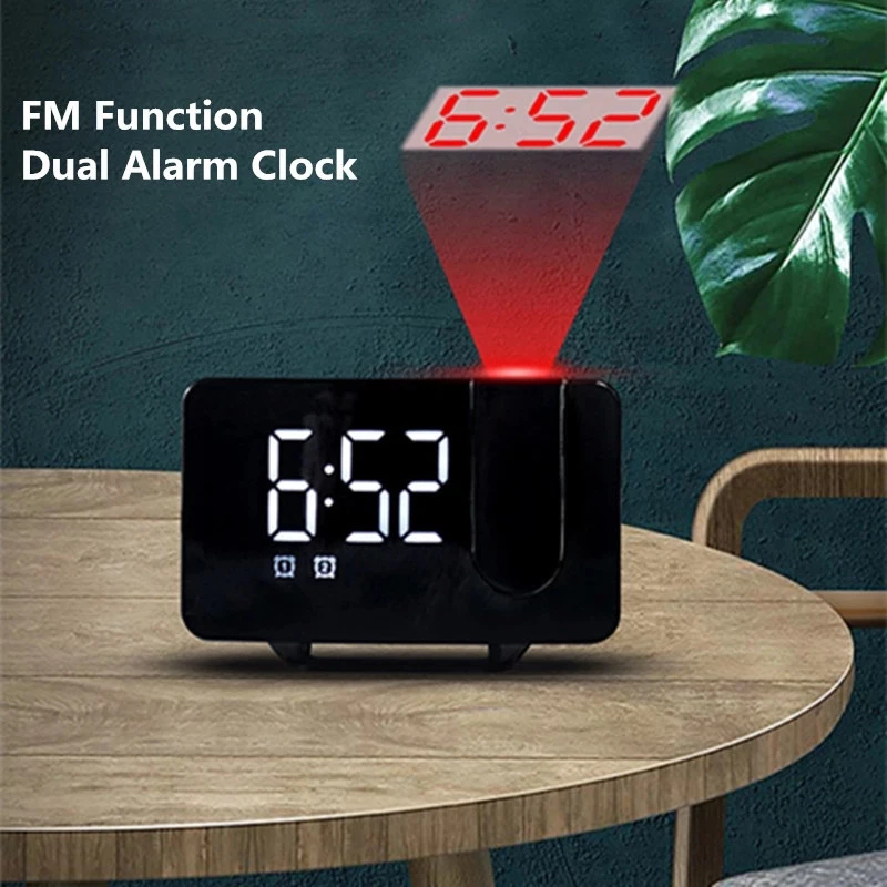 

New LED Digital Alarm Clock Multifunctional Smart Projection Alarm Clock with FM Radio/Mobile Phone Charging Home Desktop Clocks