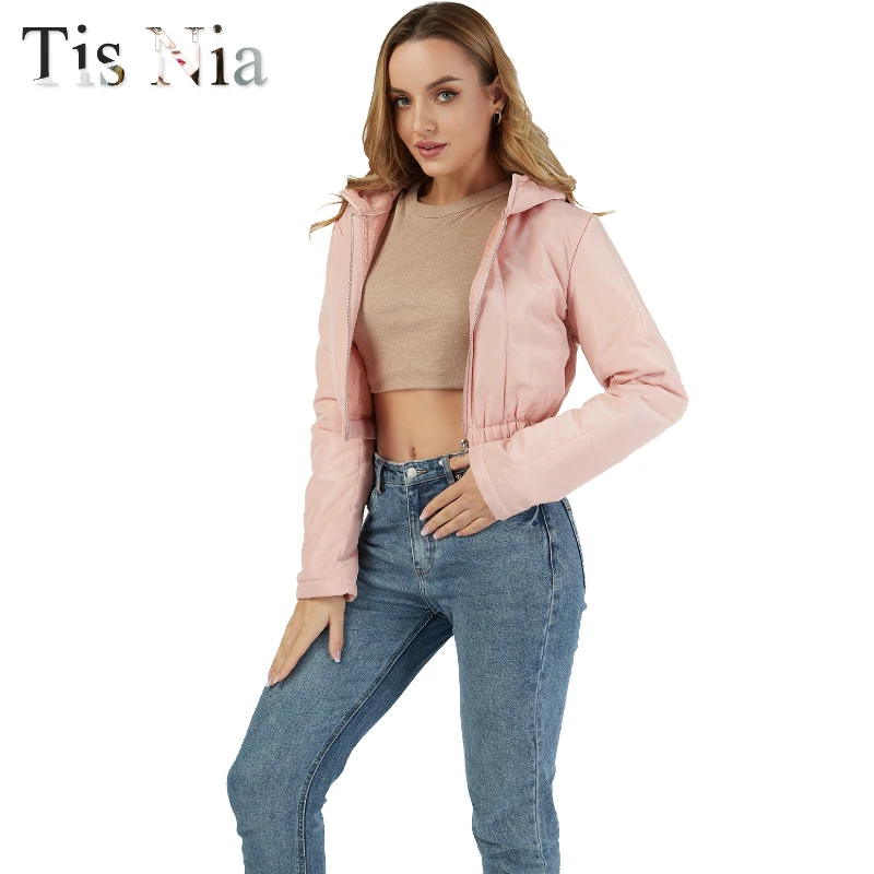 Autumn And Winter Women's Casual Solid Color Cotton Jacket Long Sleeves With Zipper Short Hooded Cotton Jacket Fashion Jacket XL