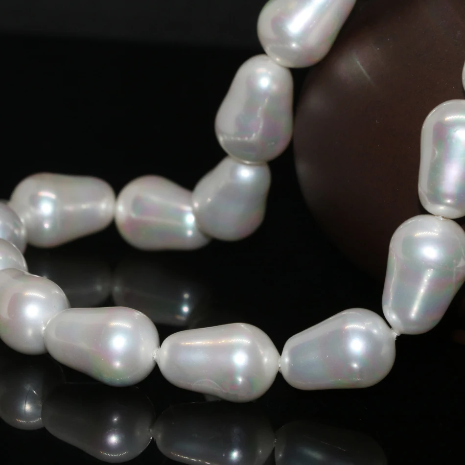 

Top quality natural white 12*18mm shell pearl teardrop jewelry making fit for diy chain necklace women loose beads 15inch B2267