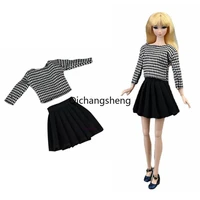 fashion houndstooth plaid shirt top pleated skirt 16 bjd clothes for barbie doll clothes outfits dollhouse accessories kids toy