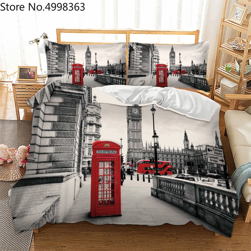 Париж ретро пододеяльник набор 3D Лондон улица иллюстрация печать кровать