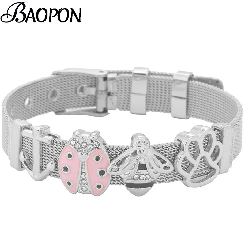 Розовый браслет с подвеской в виде божьей коровки для мужчин и женщин из