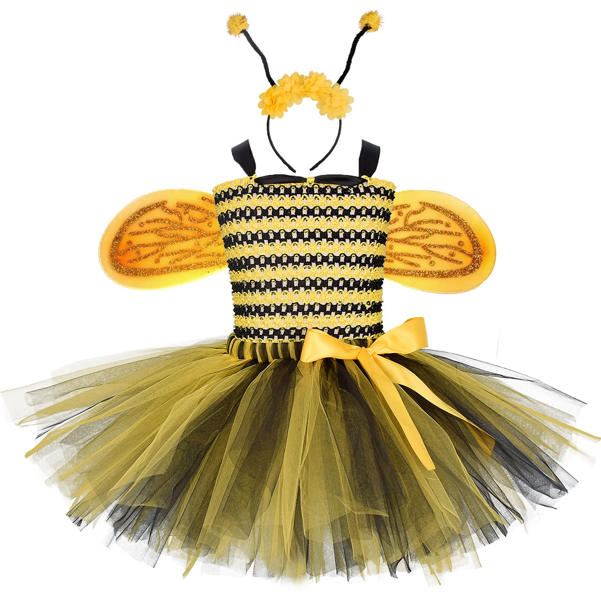 Новинка Детский костюм пчелы платье пачка для девочек головные уборы вечерние