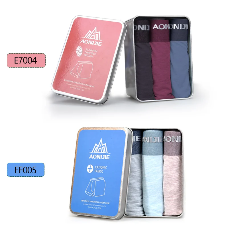 AONIJIE 3 Packs EF005 Quick Dry Men's Sport Performance Boxer Briefs Underwear Micro Modal Mulberry Silk With Metal Gift Box