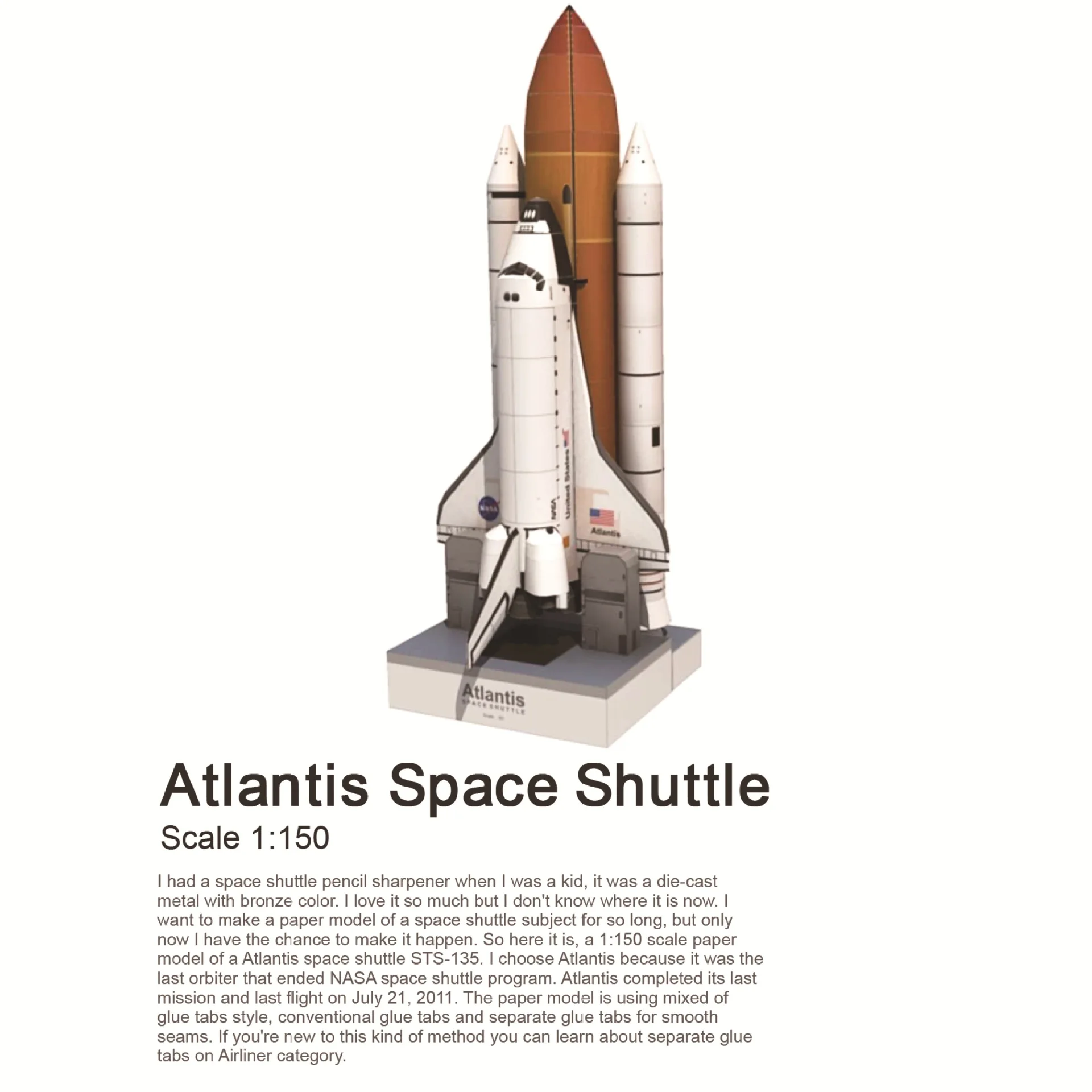 

Paper Craft 1: 150 Space Shuttle Atlantis Puzzle Handmade Space Rocket DIY