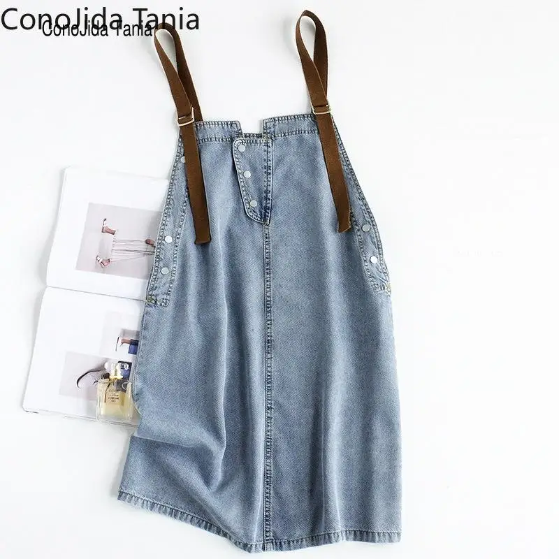 

Женское джинсовое платье на бретелях, свободное платье в Корейском стиле с боковыми пуговицами на лето, 2021