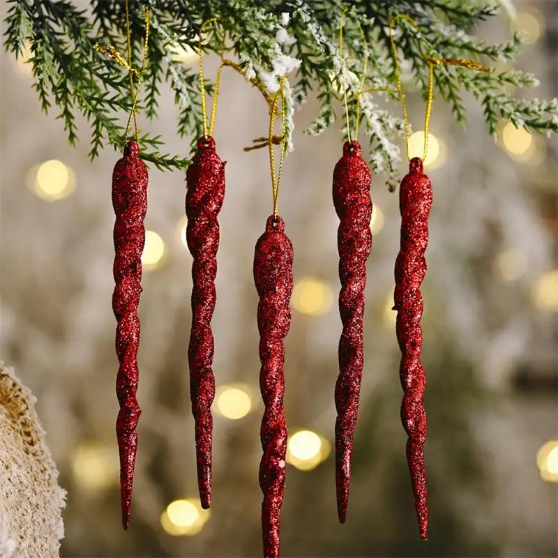 

5Pcs 13cm Christmas Simulation Glitter Ice DIY Xmas Tree Hanging Ornament Fake Icicle Winter Party New Year Navidad Decor Gifts