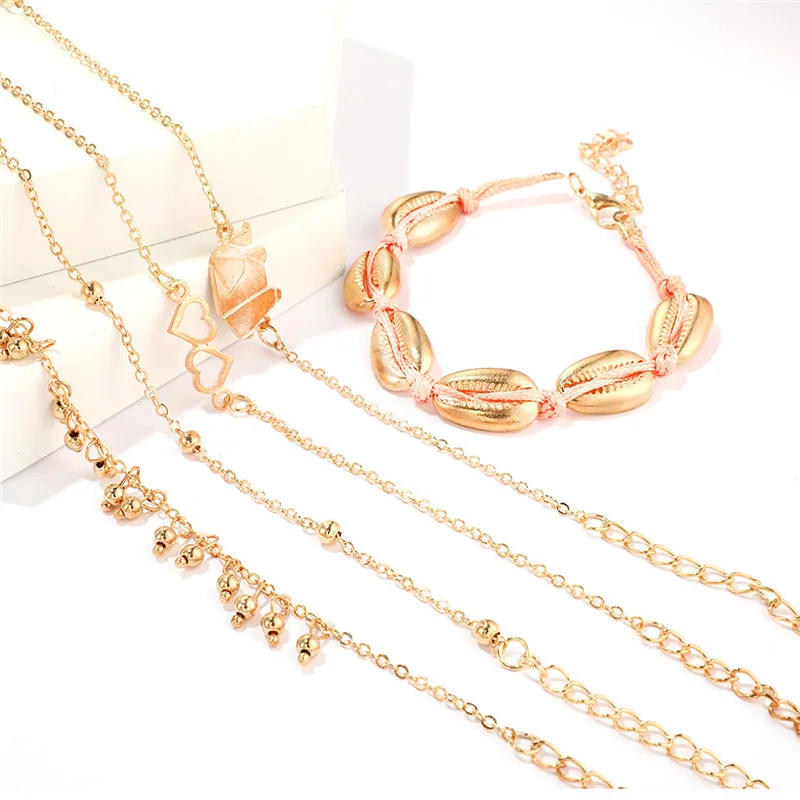 

Summer Sea Shell Hollow Heart Anklets Bracelets Charm Elephant Gold Color Sequins Anklets Chain For Women Wedding Jewelry