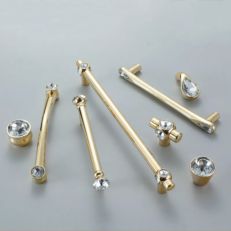 

Gold Crystal Knobs Kitchen Cabinet Handles Shoebox Closet Door Pulls Drawer Knobs Wardrobe Pullers with Screws Hardware Noble