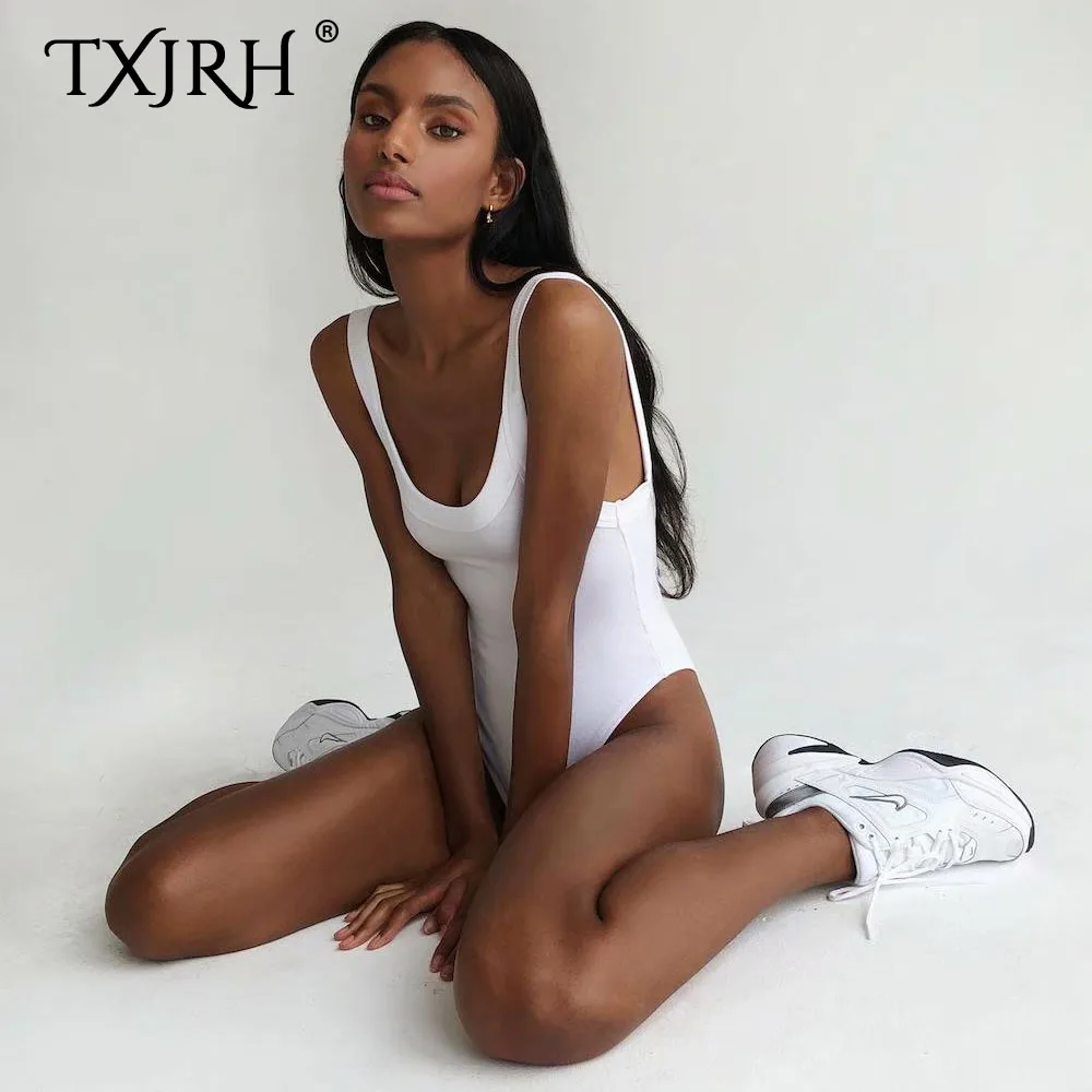 TXJRH, сексуальный эластичный комбинезон на бретельках, с открытой спиной, боди, сиамское боди, летнее, тонкое, обтягивающее нижнее белье, футболка, 5 цветов
