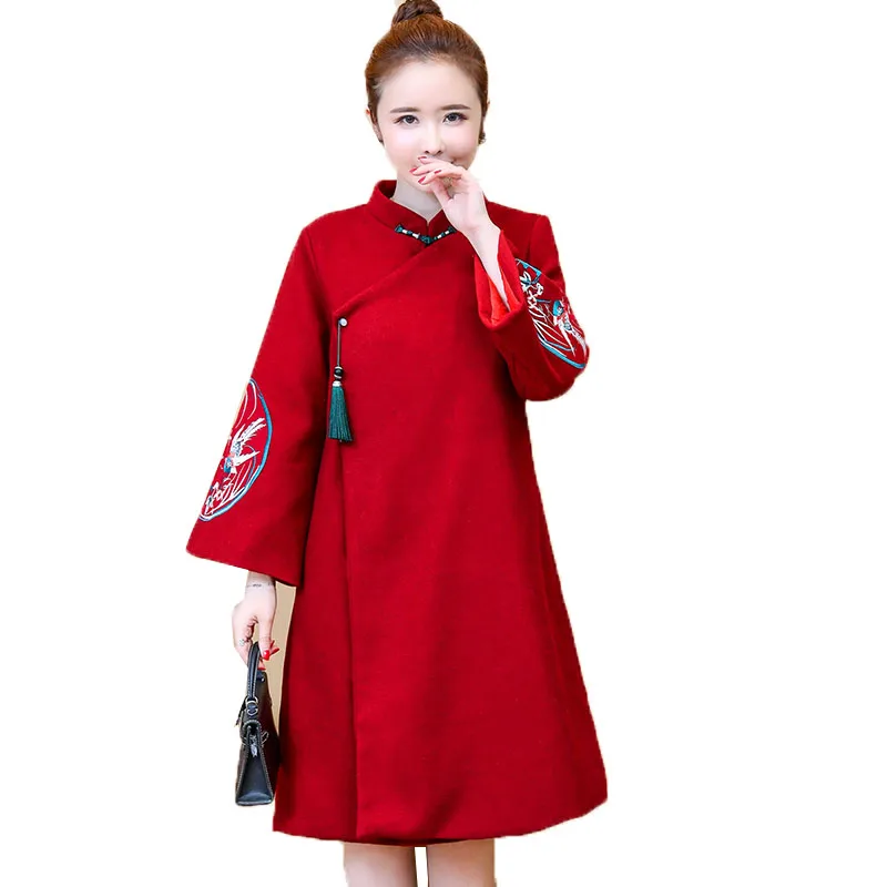 Красное платье-Ципао на осень и зиму элегантное современное платье Ципао в