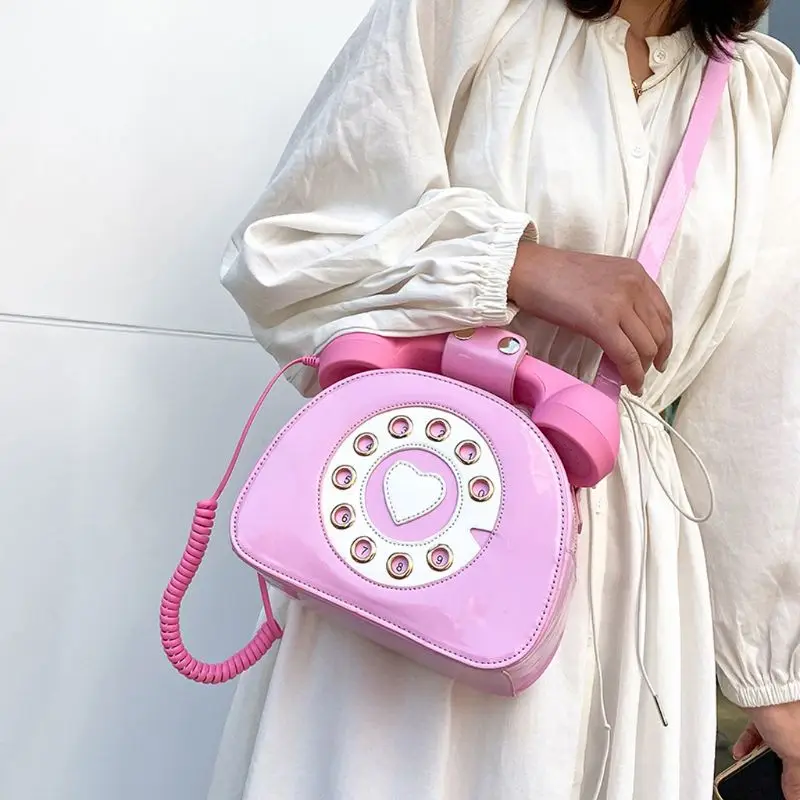 

Women Girl Telephone Shaped Shoulder Bag PU Leather Shopping Street School Crossbody Satchel Tote Purse