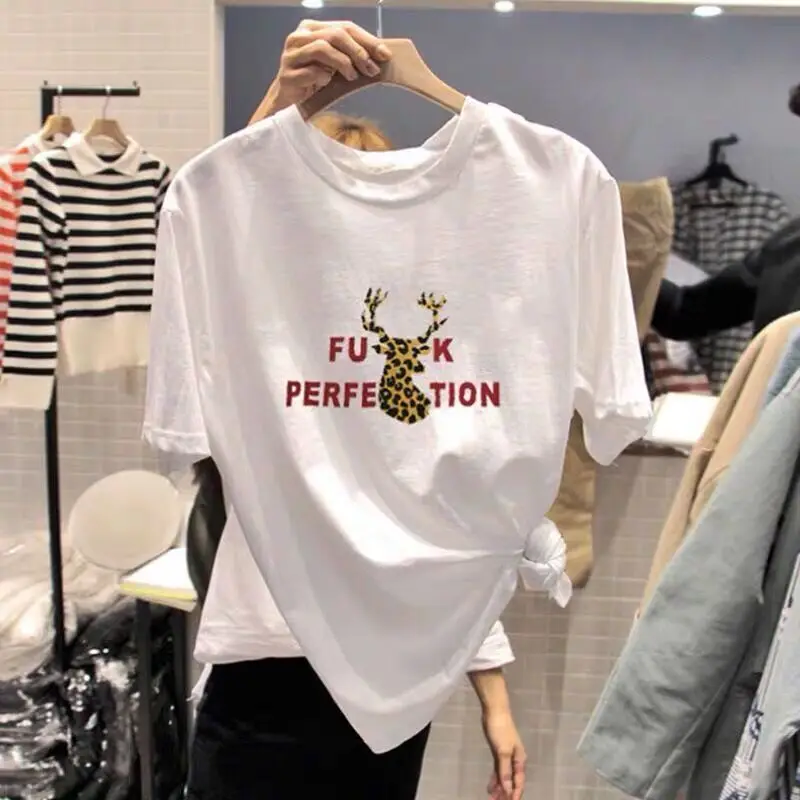 

Cotton T-shirt Short Sleeve 2020 New Korean Loose Summer Women's White Top