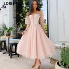 LORIE 2022 розовые короткие платья принцессы для выпускного вечера с пышными рукавами А-силуэта вечерние платья в горошек тюлевые вечерние платья до середины икры