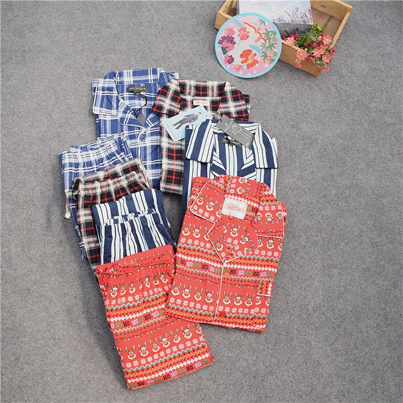 Pajamas for men Autumn long sleeve Flannel cotton Woven Comfortable sleepwear Men