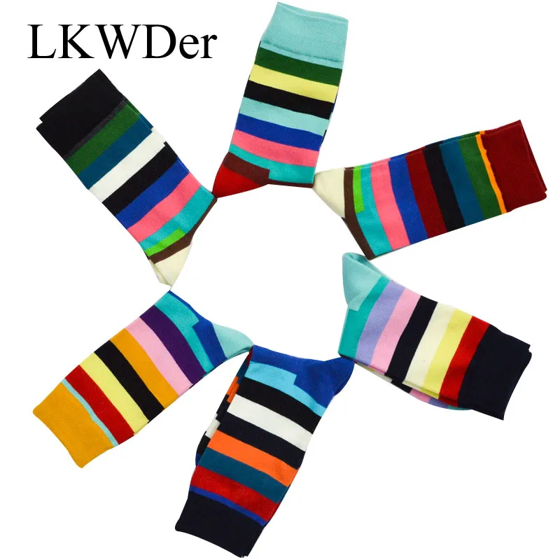 LKWDer 6 пар мужские забавные носки Calcetines Happy носки для мужчин Chaussette Homme красочные полосатые Meias удобные теплые носки