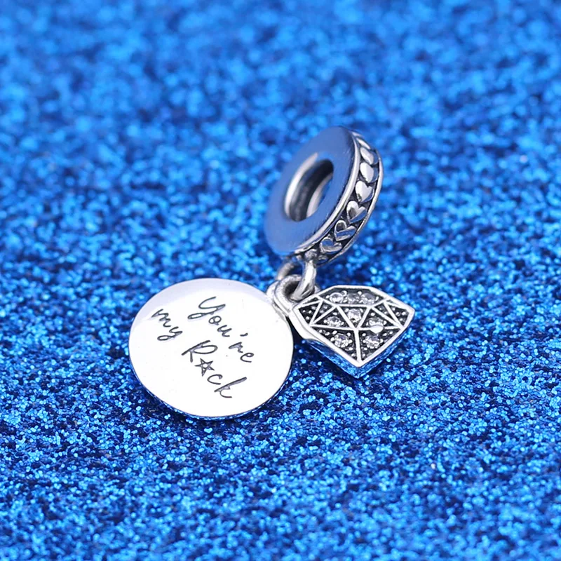 

Genuine 925 Sterling Silver Bead My Rock Pendant Charm Fit Original pan Women Bracelet & Necklace Diy Jewelry