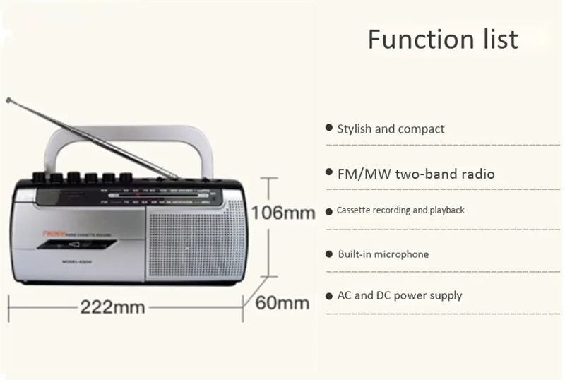 Магнитофон walkman кассета Студенческая машина FM/MW радио портативный динамик запись звука аудио воспроизведение AC DC мощность