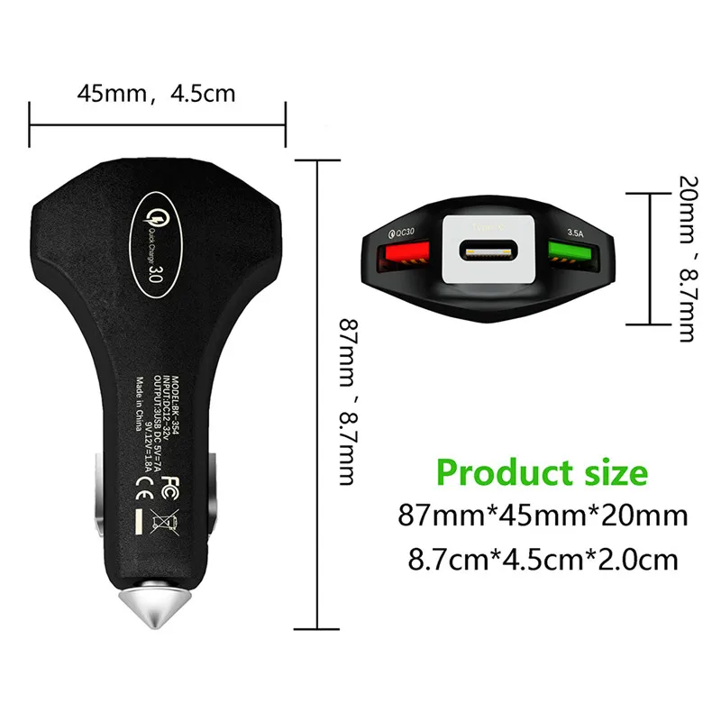 QC3.0 автомобильное зарядное устройство для телефона один трех двойной USB быстрая