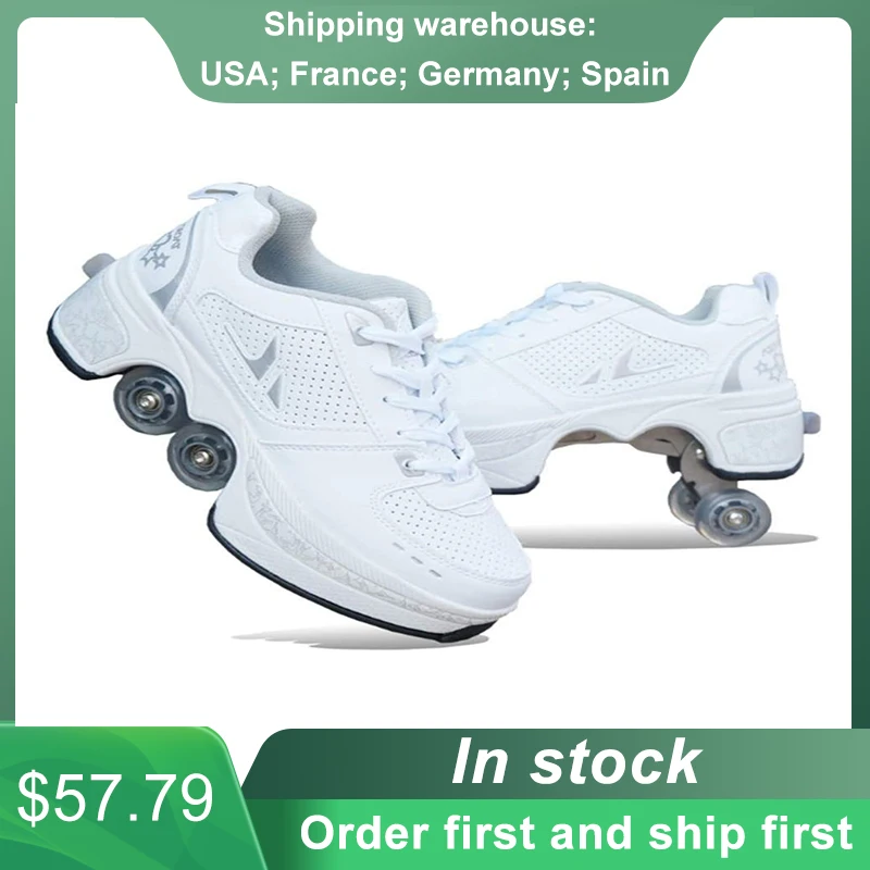 

Unisex Deformation Shoes Four Wheels Rounds Running Shoes Breathable Outdoor Skating Shoes Invisible Pulley Skating Shoes