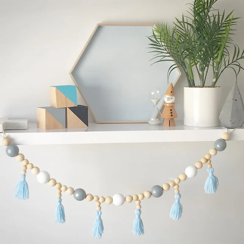 Kids Room Wooden Beads Tassel Garland Scandinavian Girls Boys Bedroom
String Wall Hanging Ornaments Nursery Baby Shower Décor