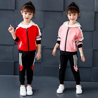kids girls sports suit 2021 new autumn childrens hooded long sleeved jacket trousers two piece casual student clothing suit