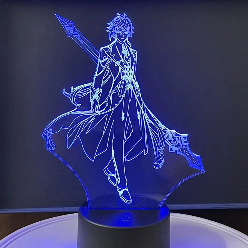 

Светодиодный ночсветильник Genshin Impact 3D Zhongli Venti, светильник лампа s для украшения спальни, прикроватные светильники, подарок для детей