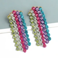 ztech new design 6 color rainbow rhinestone crystal long tassel earrings for women za jewelry brincos feminino christmas gifts