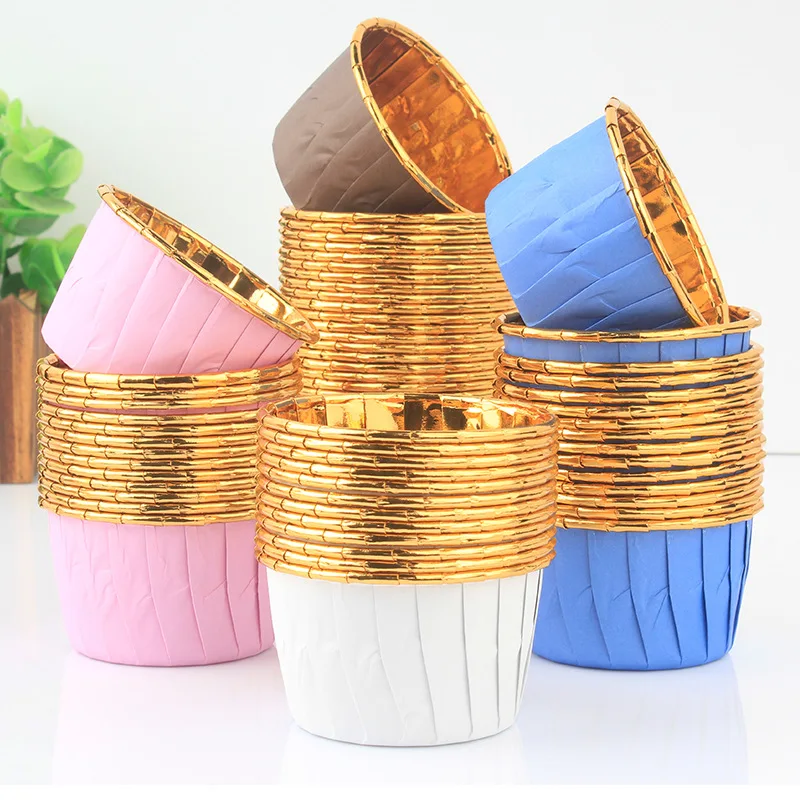 50 шт. бумажные чашки для кексов золотые обертки пирожных выпечки поднос чехол