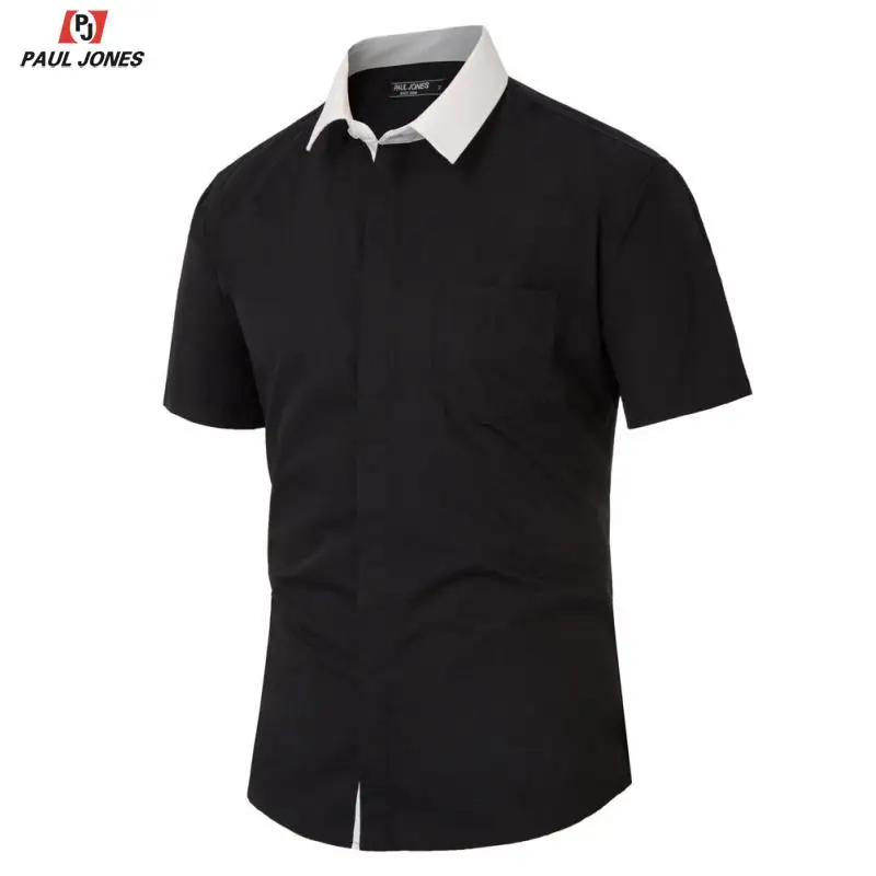 Мужская рубашка с коротким рукавом PAUL JONES контрастным воротником и пуговицами
