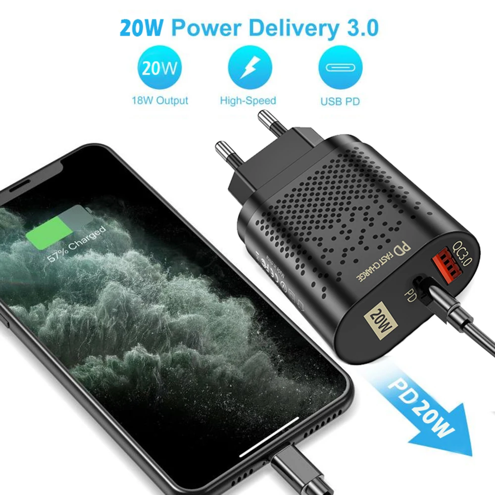 40W QC3.0 PD3.0 Type C Quick USB Charger For Huawei Nova 5T Macbook Pro iPhone 12 8 Plus Samsung A71 Redmi 9 Phone Fast Charging | Мобильные