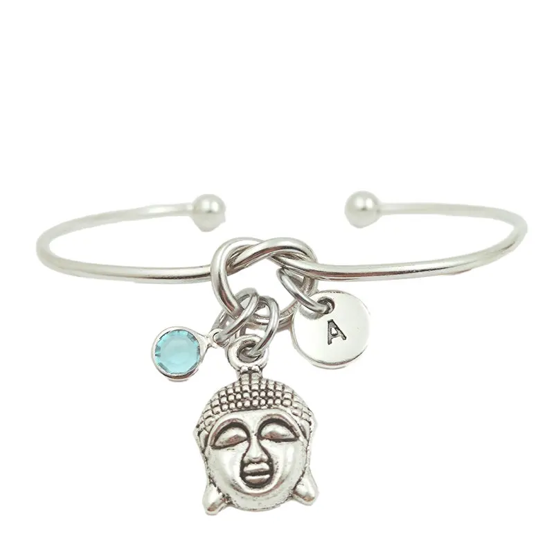 

Buddha Retro Creative Initial Letter Monogram Birthstone Adjustable Bracelet Fashion Jewelry Women Gift Pendant
