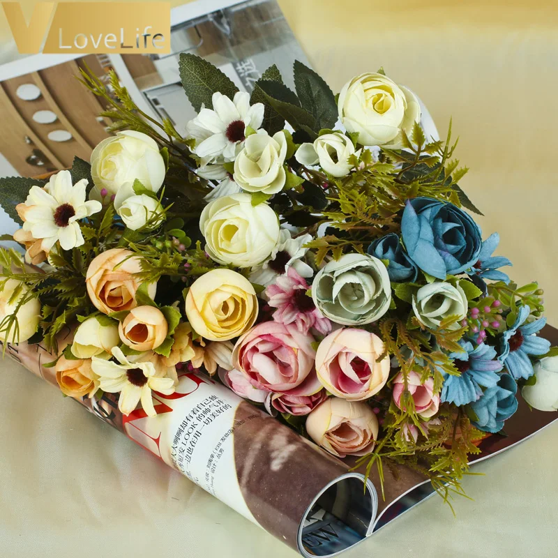 28 см шелковые розы невесты Букет Искусственный цветок для дома Свадебные