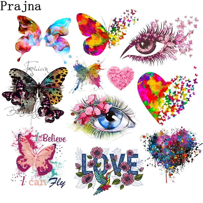 

Colorful Butterfly Flower Thermal Stickers Cartoon Iron-on Transfers Patches For Clothing Women T shirt DIY Heat Trasnfer Patch