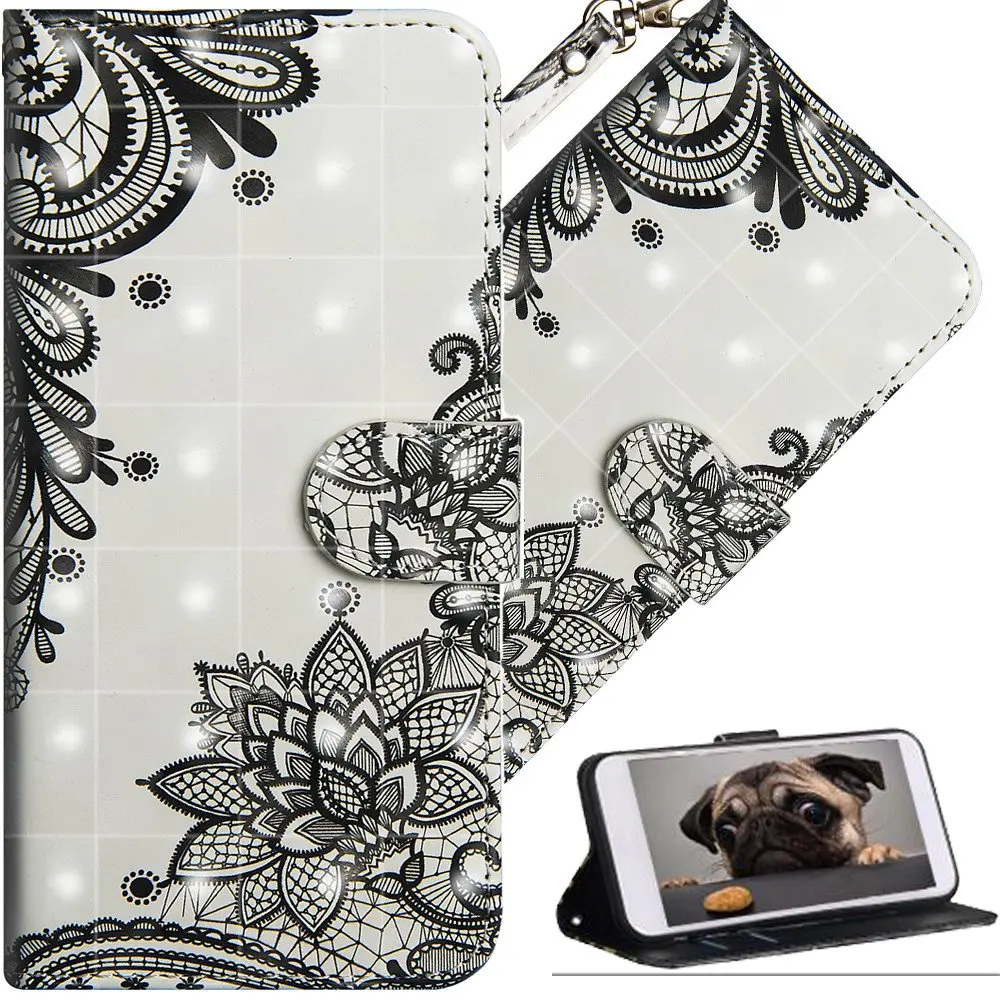 Black Flower 3D Wallet Case For Xiaomi Redmi Note 8 7 6 5 Pro Redmi 8 7A 7 6 K20 Cover PU Leather Case For Xiaomi Mi 9T 8 SE A2 A3 lite CC9 - Цвет: Black Flower