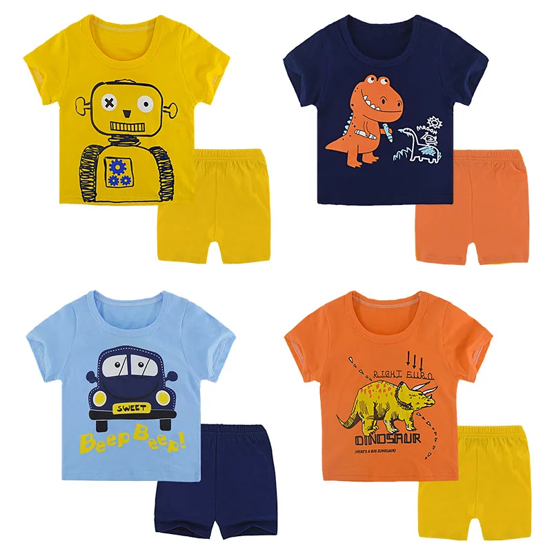 

Новинка 2020, комплекты детской одежды для мальчиков, летняя футболка с коротким рукавом и круглым вырезом с мультяшным принтом, топы и шорты, ...