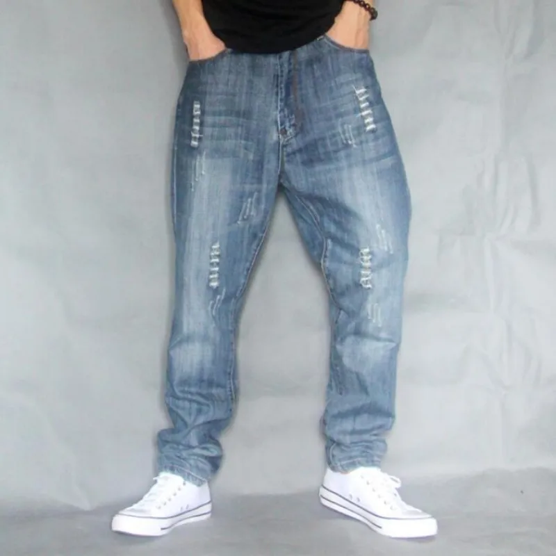 

Top Brand Cargo Pants Hole Ripped Hip Hop Designer Baggy Jeans Mens Loose Fit Casual Trousers Cotton Size 40 42