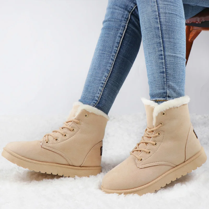 Зимние ботинки; женские ботильоны на шнуровке; bottines femme; обувь на платформе; женская теплая обувь из замши и флока с круглым носком; Botas Mujer
