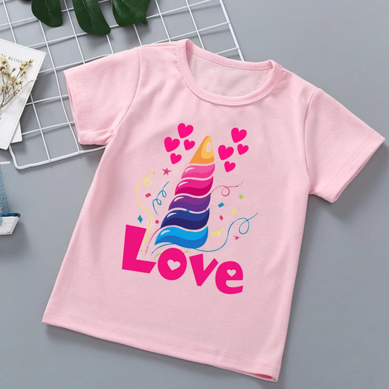 Love Unicorn Graphic Print Pink T-Shirt Girls Kids Clothes For Teenagers Harajuku Kawaii Children Clothing Tshirt Streetwear