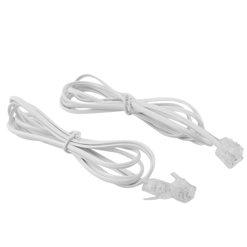 

2 Pcs White 6P2C RJ11 Male to Male 5mm Width Telephone Cable 1M 3.3Ft