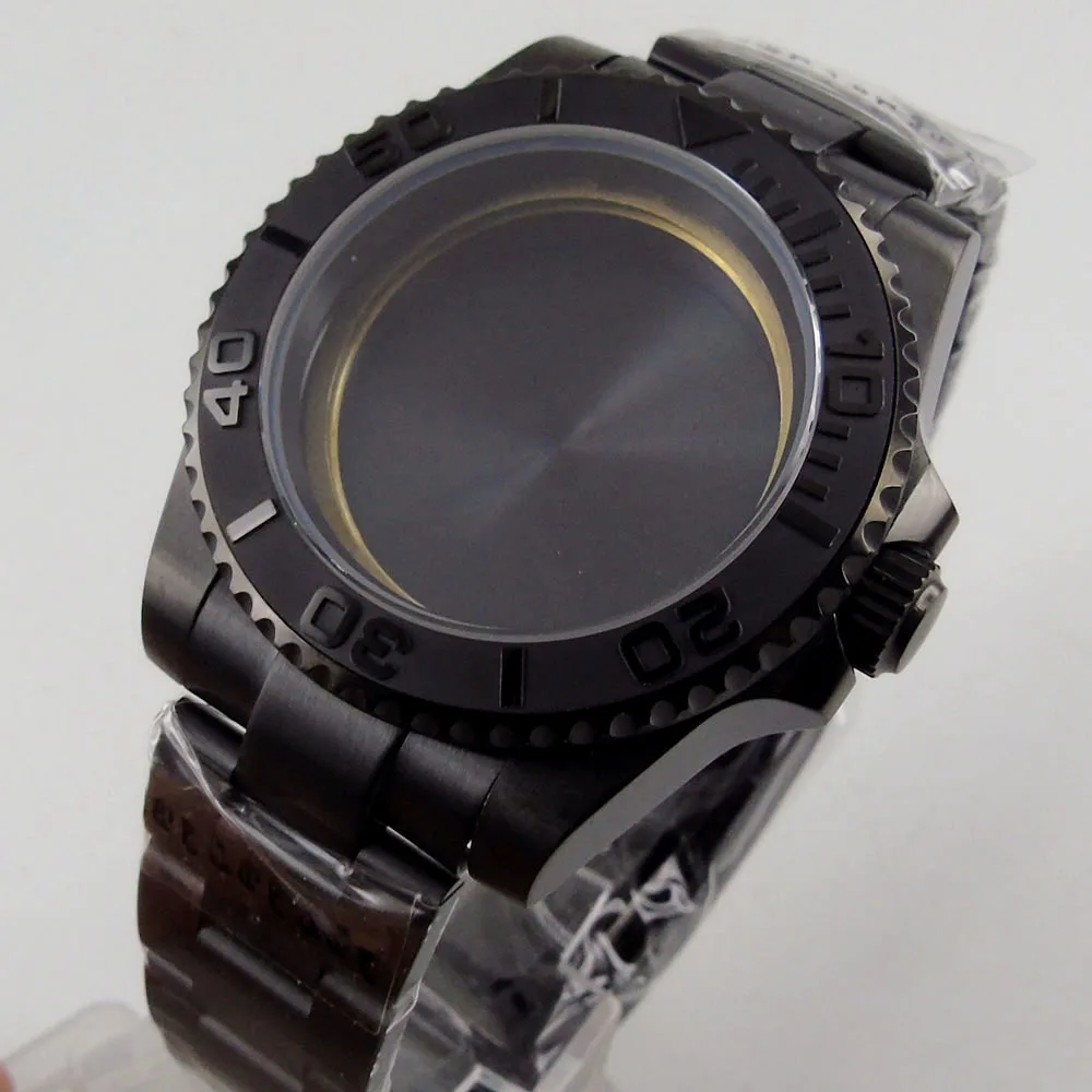 40MM Accessories Parts Sapphire Glass Rotating Bezel PVD Coated Watch Case Fit NH35 NH36 ETA 2836 Miyota 82 MOVEMENT