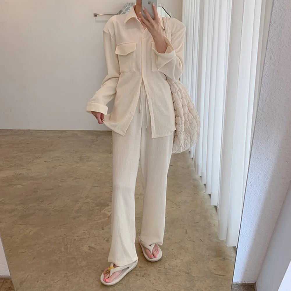 Демисезонная однобортная рубашка с длинным рукавом женская одежда из двух