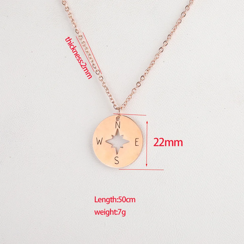 Classic Compass Stainless Steel Necklace for Women Lover's Gold and Silver Color Tiny Round Pendant necklace Jewelry | Украшения и