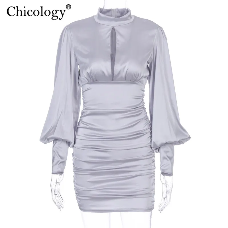 Chicology женская обувь пропускающая воздух Мини-платье фонарь Длинные рукава bodycon 2019
