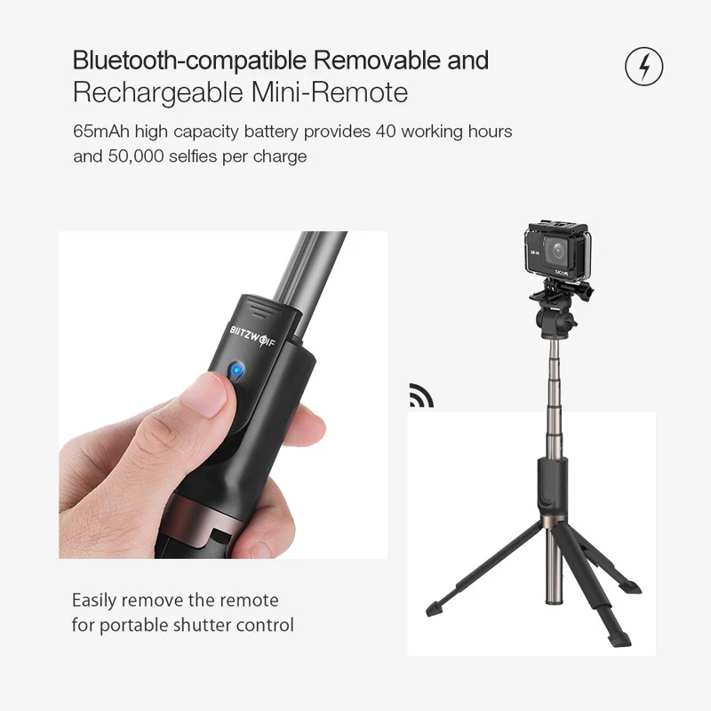 BlitzWolf 3 в 1 селфи палка bluetooth совместимый удаленный Ручной штатив 810 мм Φ для камеры