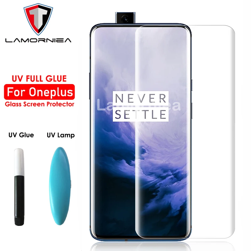 100D УФ полное клеевое закаленное стекло для Oneplus 7T Pro 1 + 7 8 защита экрана UV