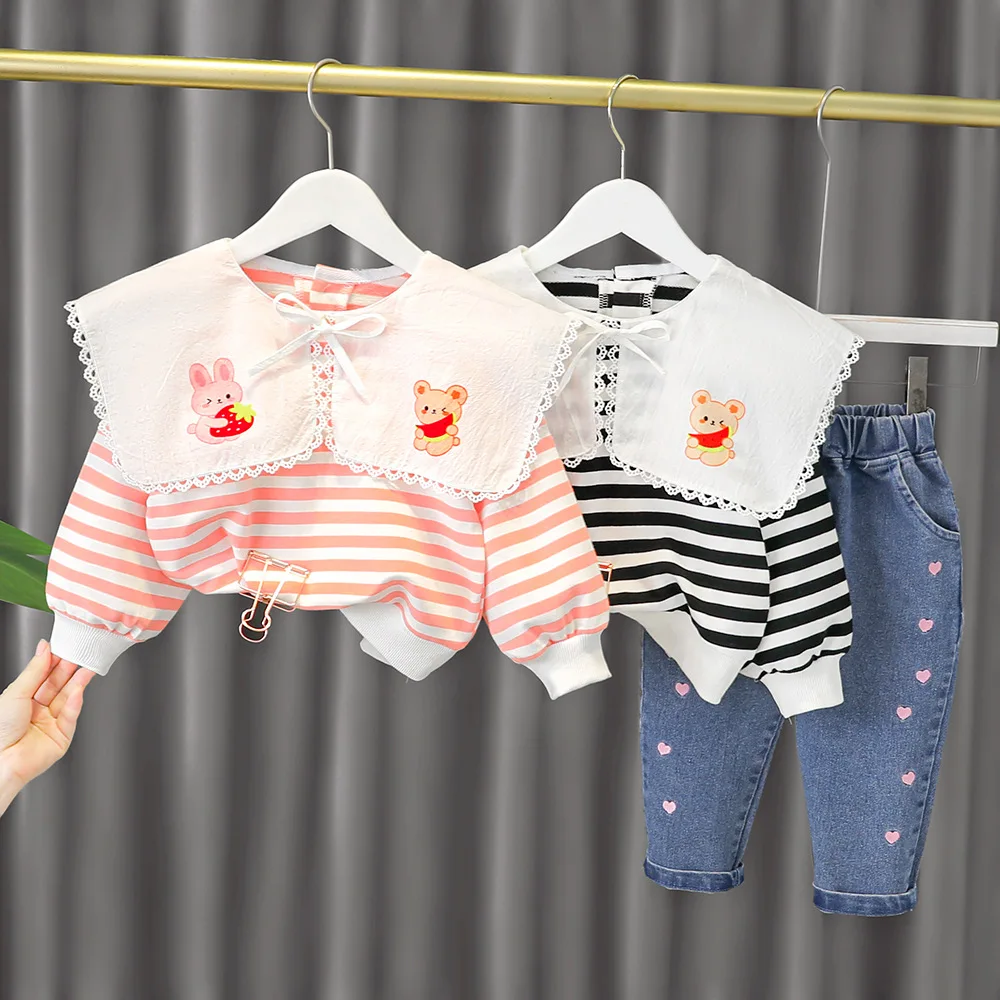 

Girl's Spring Shirt Clothes Suit 2021 New Long Sleeves Baby Girls Cute Two Piece Set Children Fashion Tide Clothes Kid's Costume