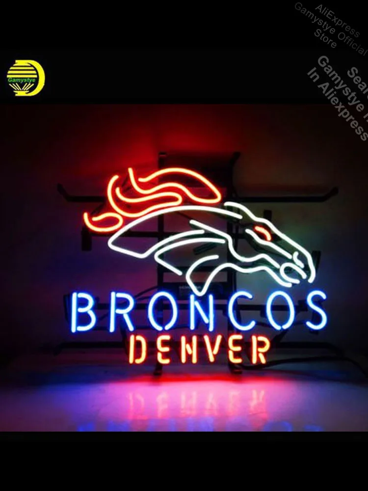 Неоновые вывески Broncos DENVE уникальное произведение искусства Настоящая