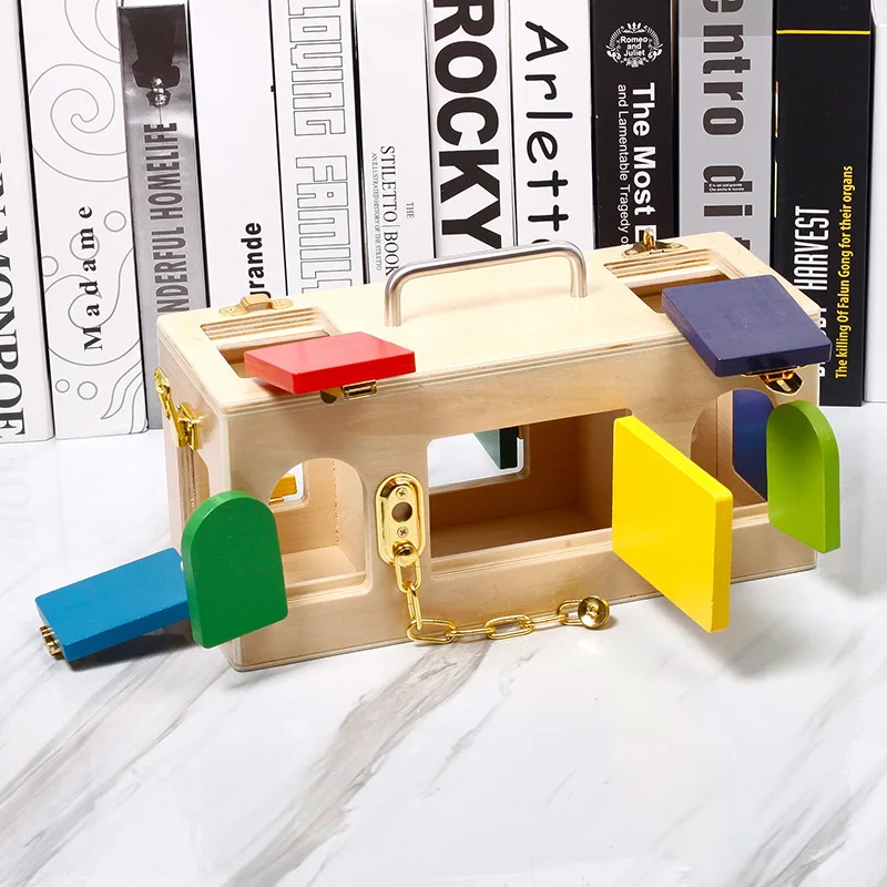 

Деревянная коробка с замком Монтессори, Обучающие игрушки, настольная игра с памятью, практичная игрушка для мальчиков и девочек 3 лет