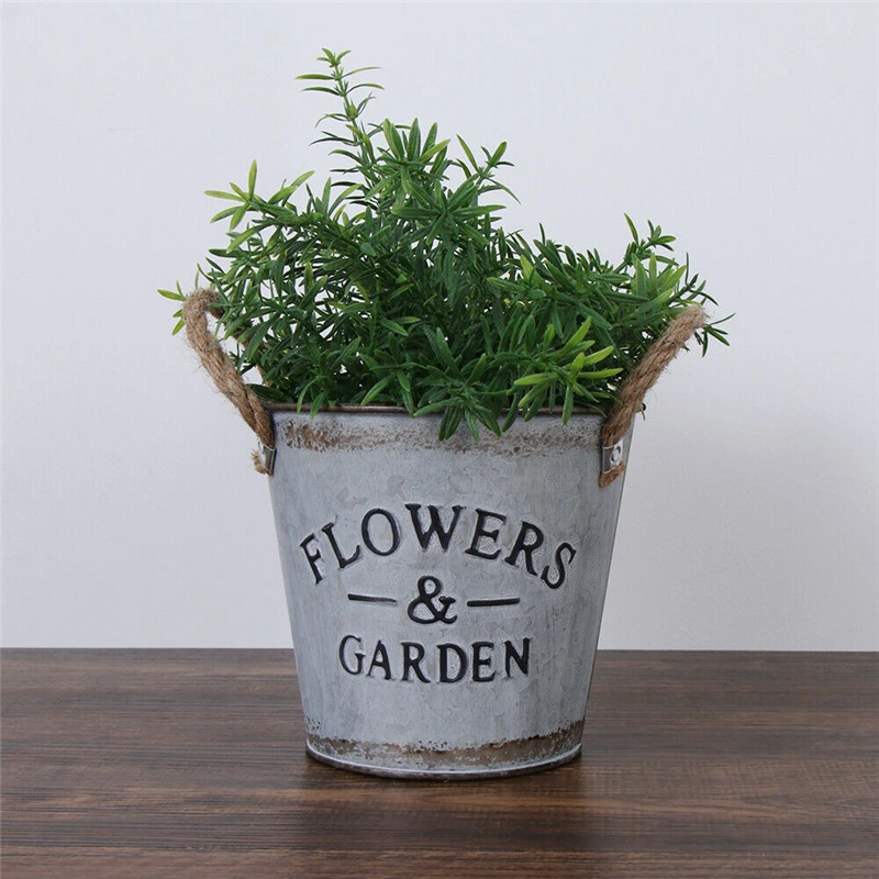 Винтажный металлический контейнер для растений деревенский цветочный горшок с